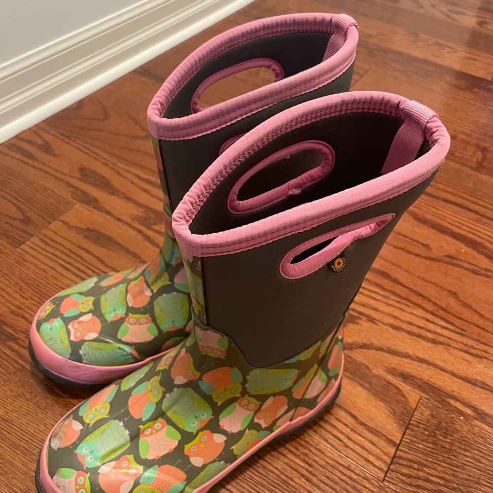 Bogs Kids' Owl Print Boots - Pink and Green